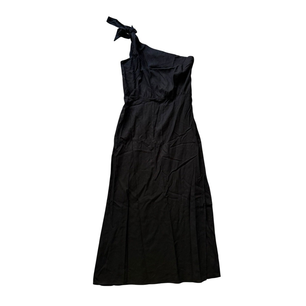 Park & Fifth One Shoulder Midi Dress NWT Large Black Tie Strap Linen Blend
